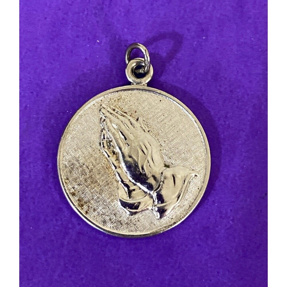 Vintage Sterling Silver Praying Hands Charm Pendant Serenity Prayer Christianity